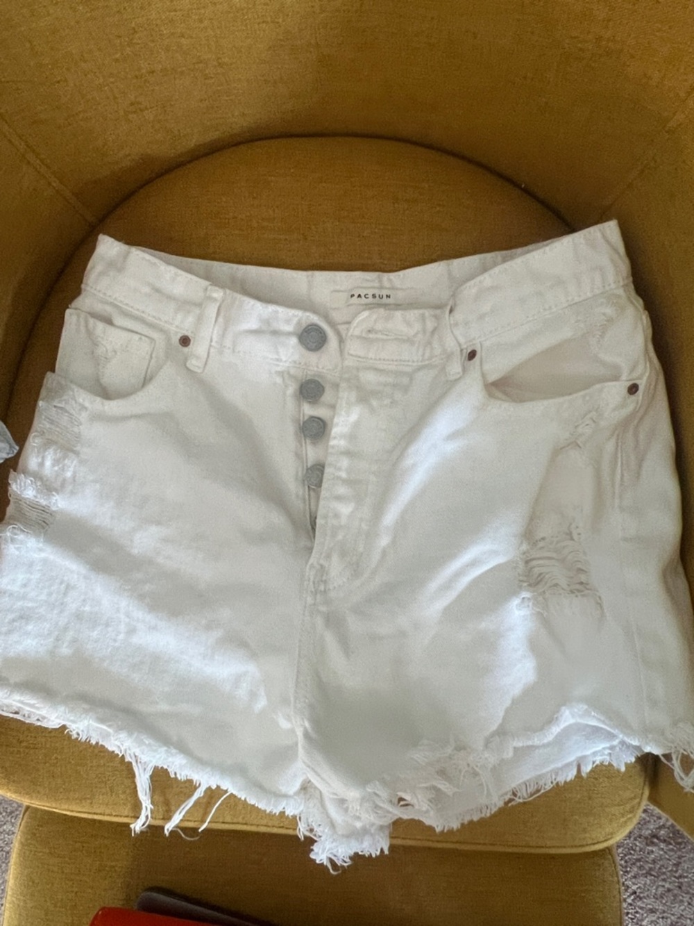PacSun White Distressed High-Rise Jean Shorts with Frayed Hem